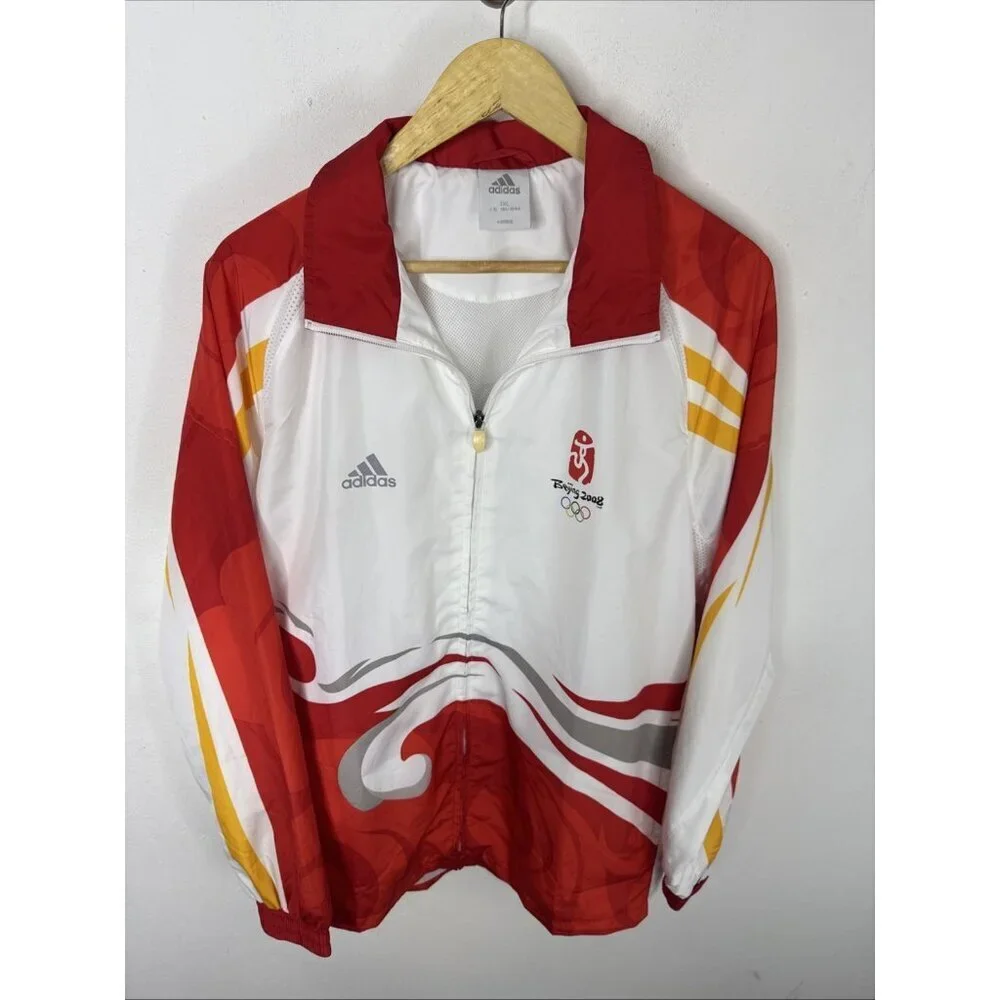 Adidas Beijing 2008 Olympics Track Jacket Men’s 2XL White Red Embroidered Logo‎